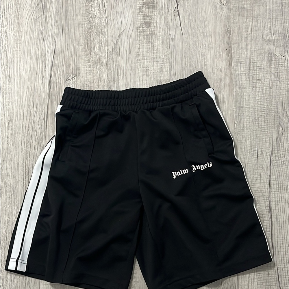 Palm Angels Black Athletic Shorts with White Stripes